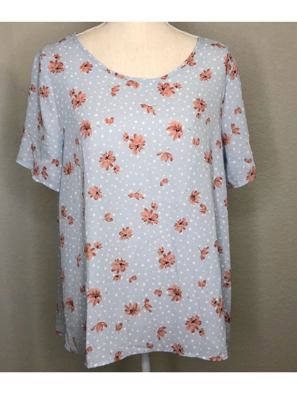 Sienna Sky • Floral Polka Dot Laced Back Short Sleeve Blouse Top NWT